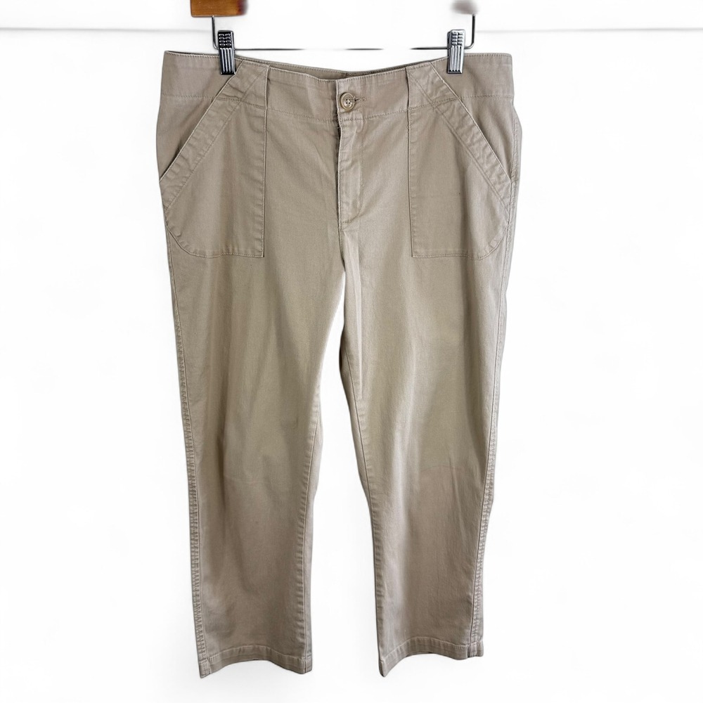 Lee Womens Khaki Cropped Pants Tan Stretch Cotton Straight Leg Size 12 Medium